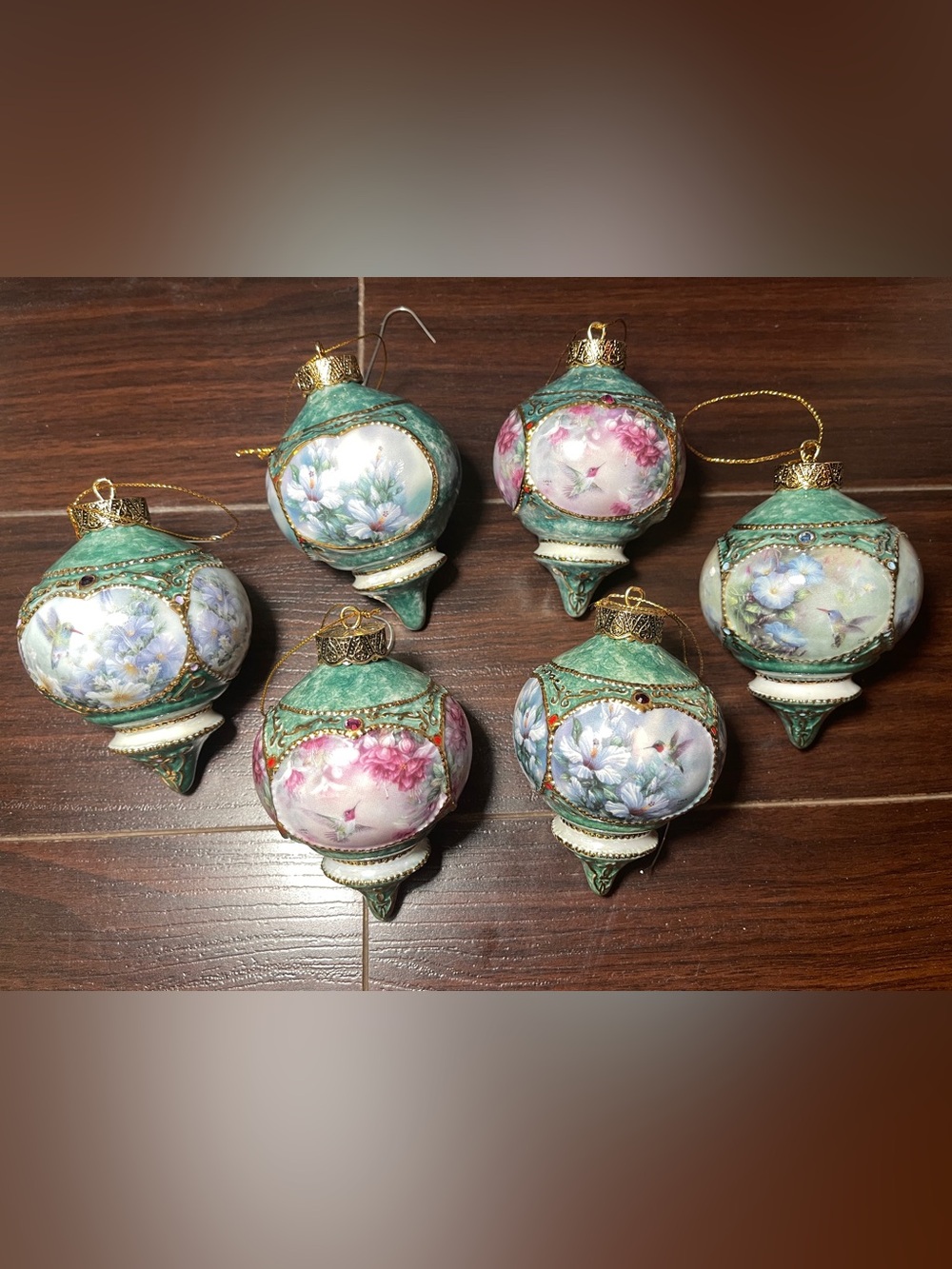 Hand-Painted Lena Lui Bradford exchange jeweled hummingbird ornaments - Set of 6